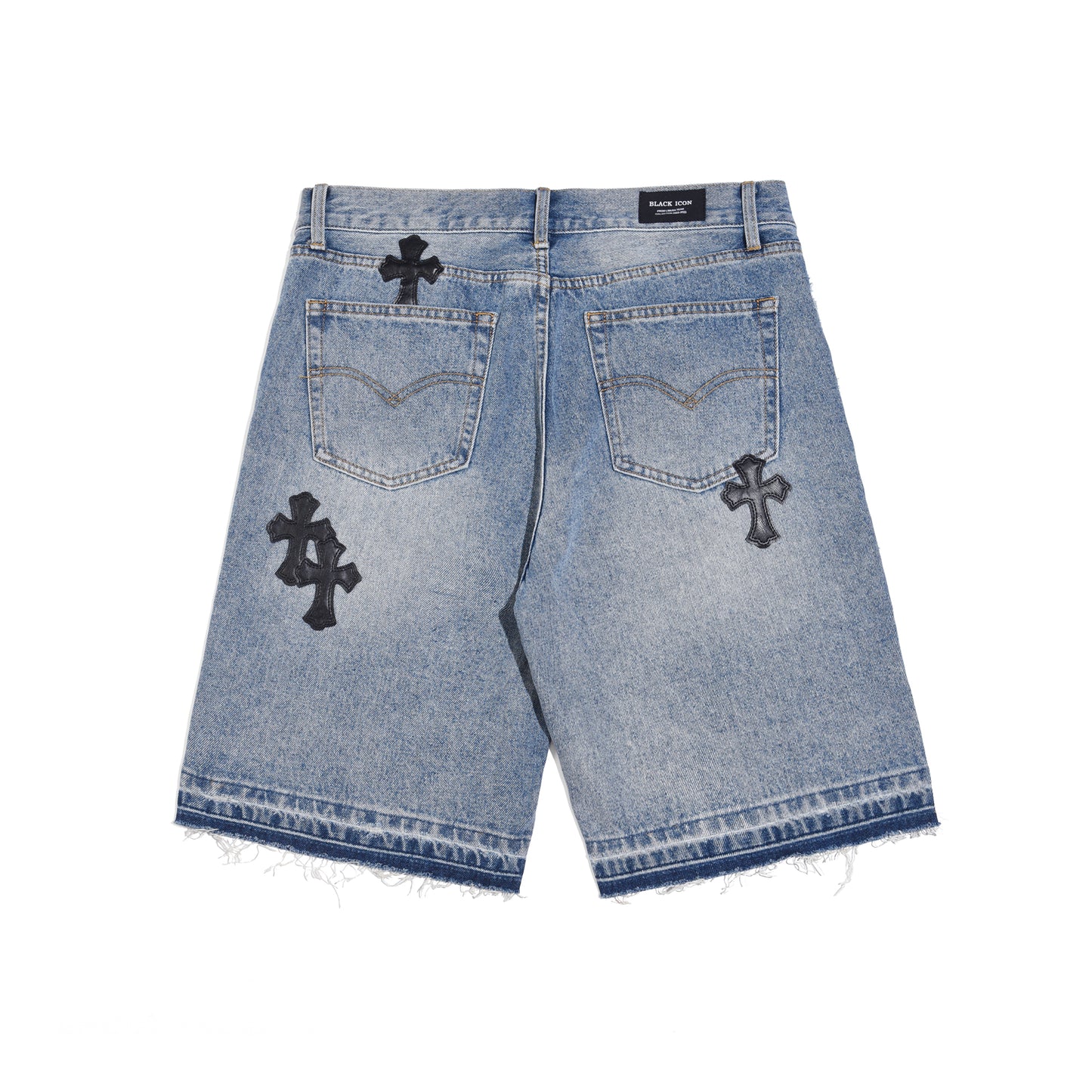 denim shorts cross leather
