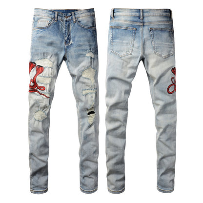 Denim slim fit snake RED
