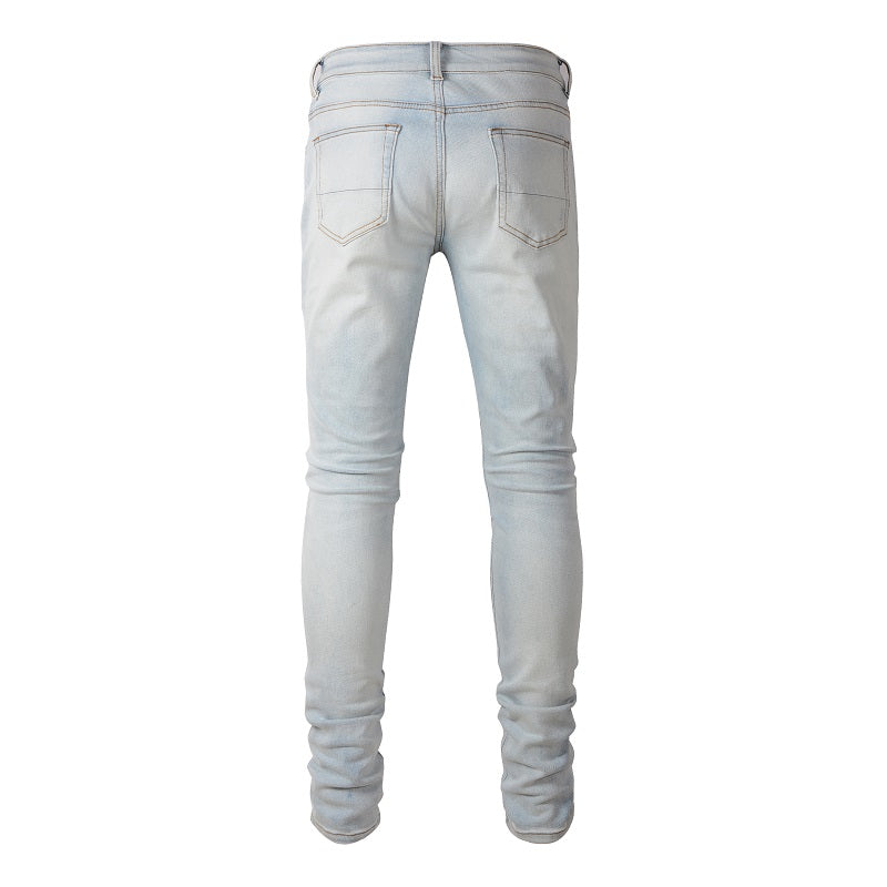 Denim slim fit biker white