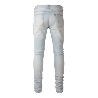 Denim slim fit biker white