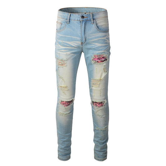 Denim slim fit AMR pink leopard