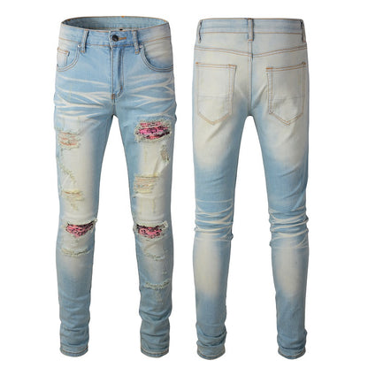 Denim slim fit AMR pink leopard