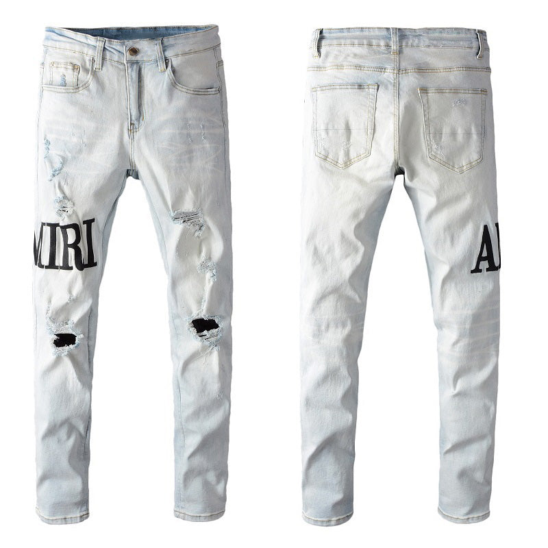 Denim slim fit AMR black script