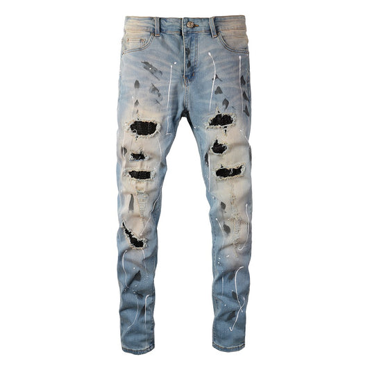 Denim slim fit diamond black print