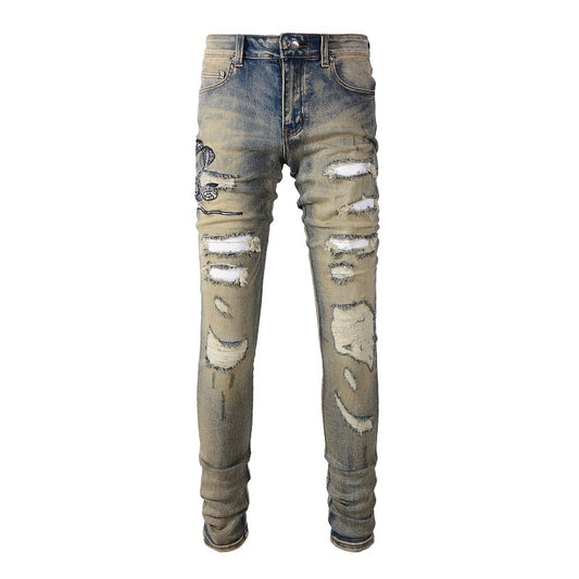 Denim slim fit snake fade
