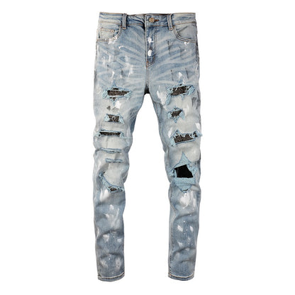 Denim slim fit diamond print