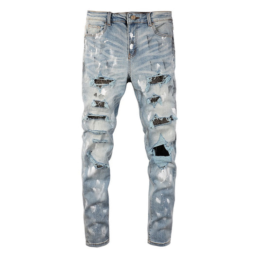 Denim slim fit diamond print