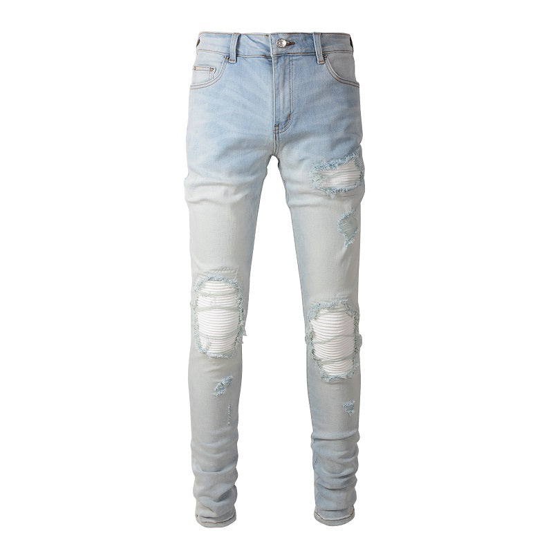 Denim slim fit biker white