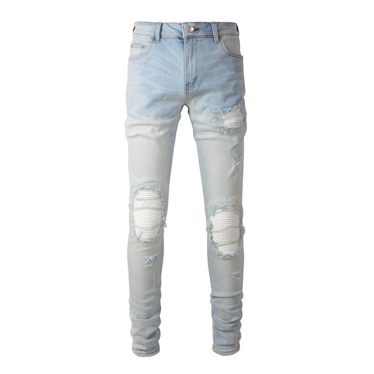 Denim slim fit biker white