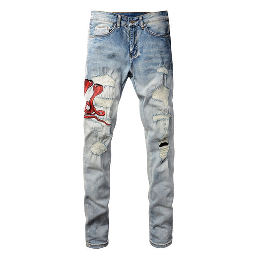 Denim slim fit snake RED