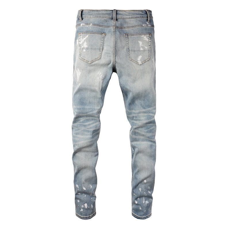 Denim slim fit diamond print