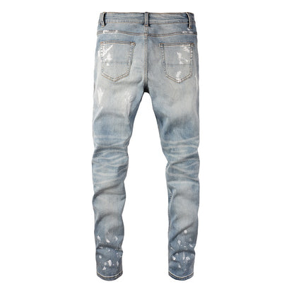 Denim slim fit diamond print