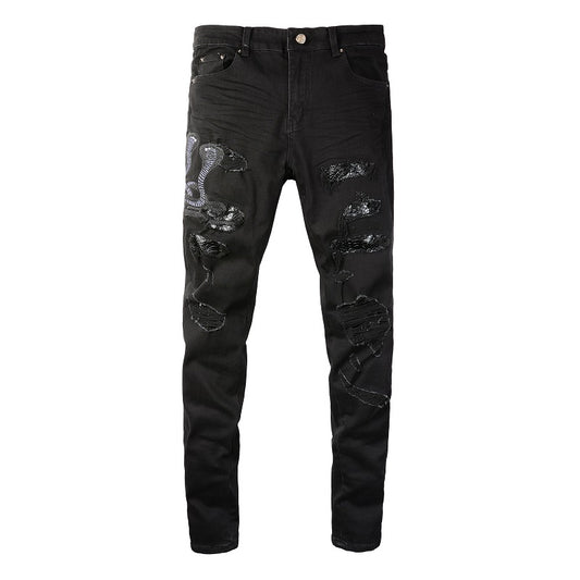 Denim slim fit snake black