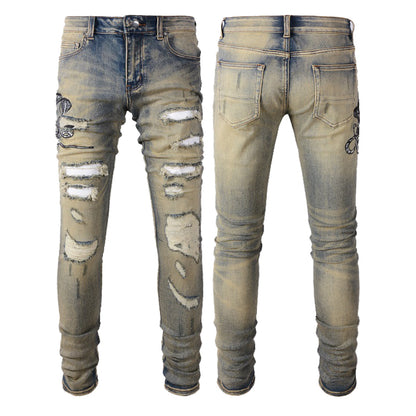 Denim slim fit snake fade