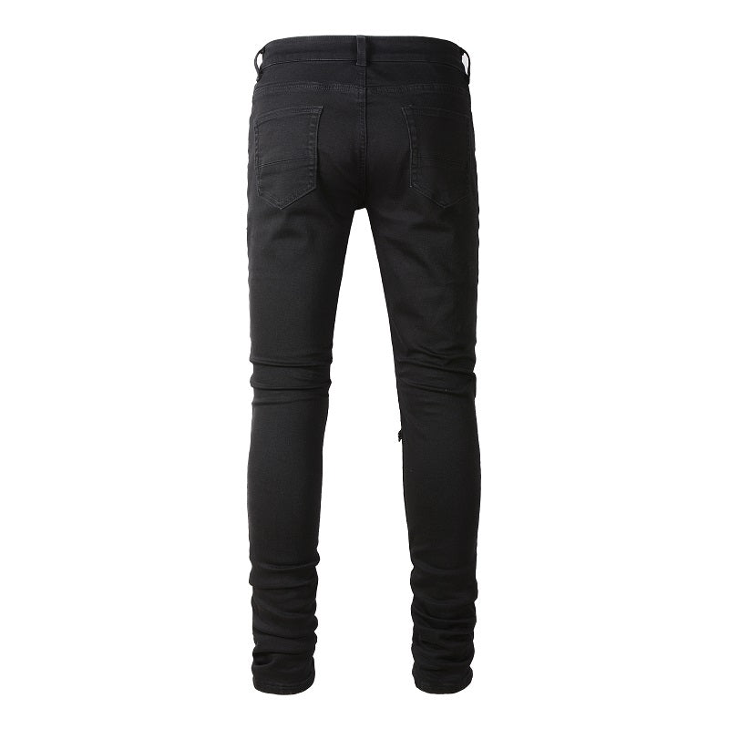 Denim slim fit broke leather