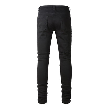 Denim slim fit broke leather