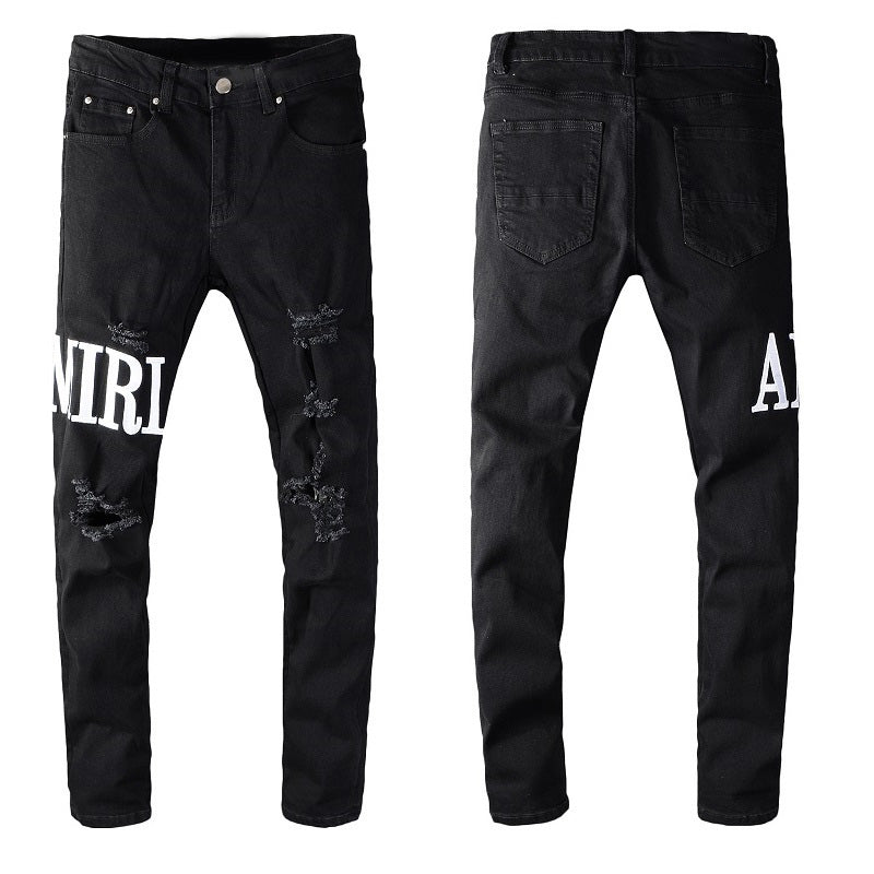 Denim slim fit AMR white script