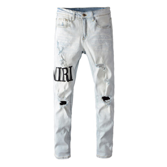Denim slim fit AMR black script