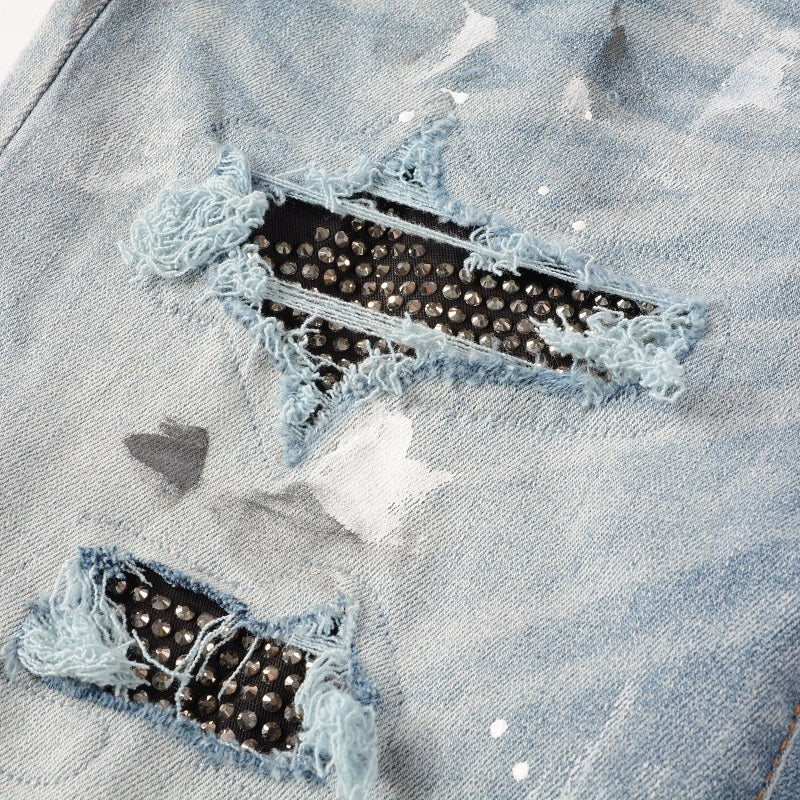Denim slim fit diamond print