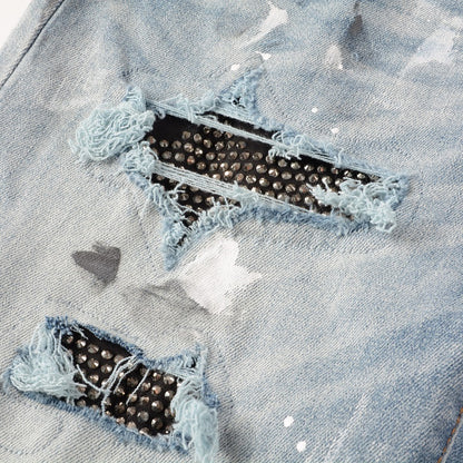 Denim slim fit diamond print