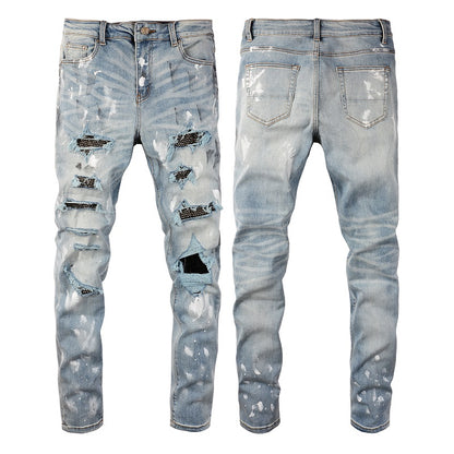 Denim slim fit diamond print