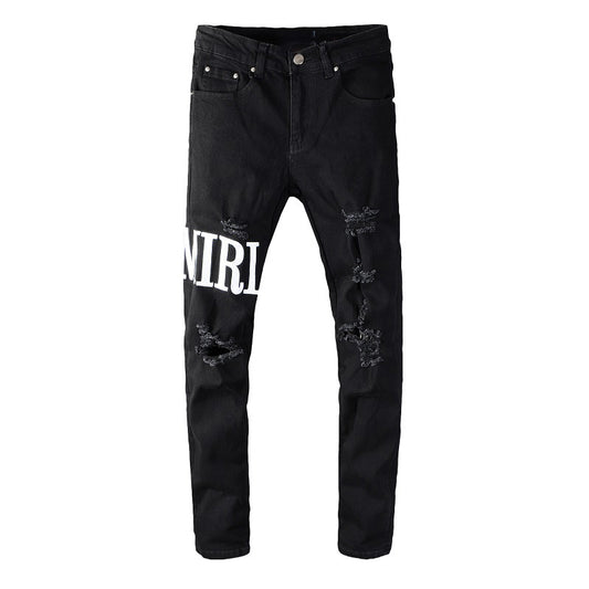 Denim slim fit AMR white script
