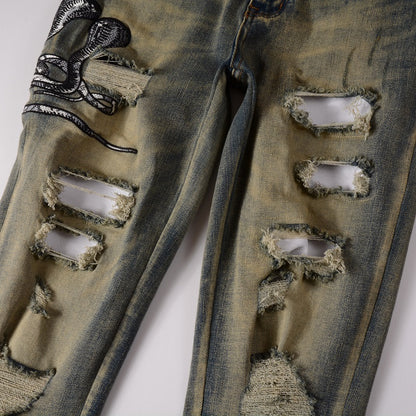 Denim slim fit snake fade