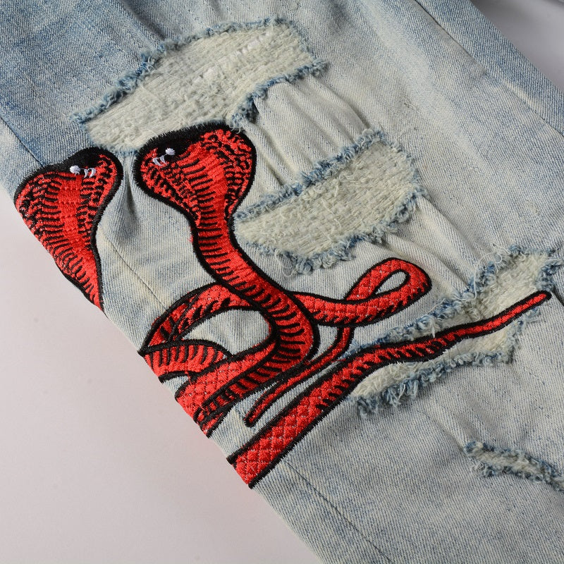 Denim slim fit snake RED