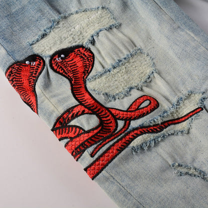 Denim slim fit snake RED