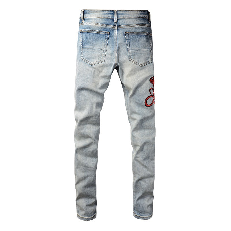 Denim slim fit snake RED